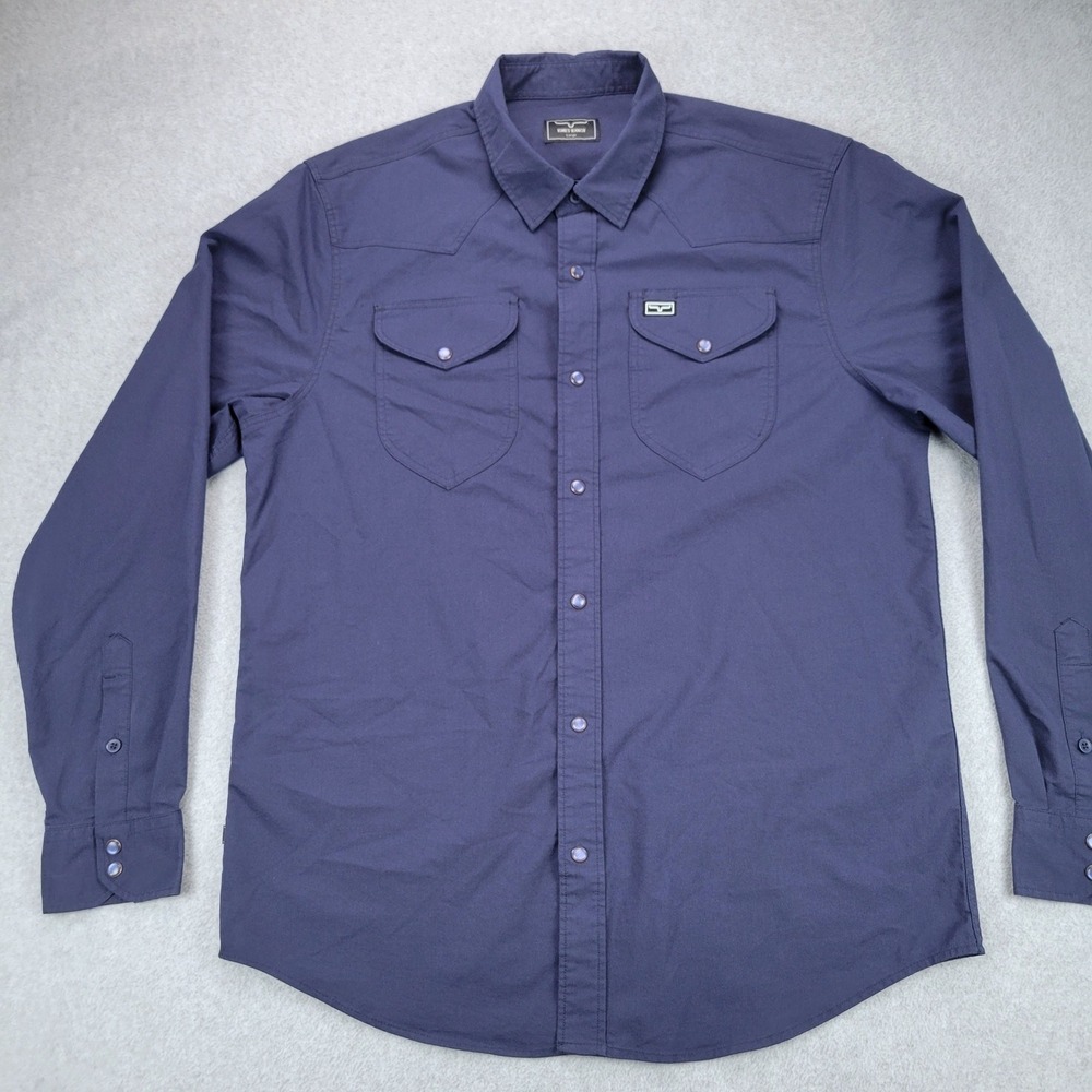 Kimes Ranch Western Blackout Snap Shirt Mens L Navy Coolmax Stretch Long Sleeve - Picture 3 of 14